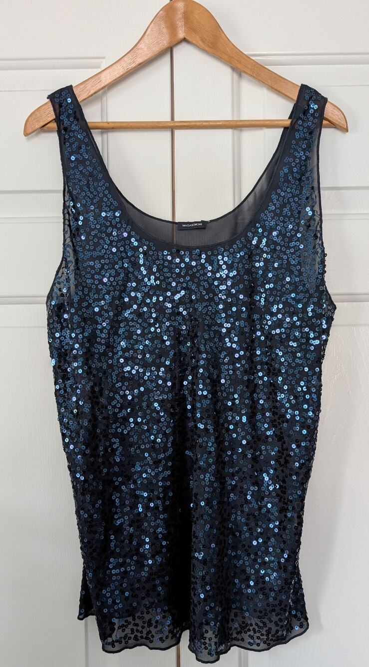 Magaschoni Blue Sheer Sequin Tank Top